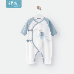 汤尼倍儿 婴儿连体衣夏季长袖薄款小象宝宝空调服纯棉大象耳朵衣服
