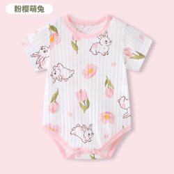 豆豆联盟 婴儿卡通衣服夏季薄款新生婴幼儿哈衣睡衣男女宝宝空调短袖连体衣