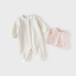 戴维贝拉 婴儿衣服秋季装女宝宝纯棉马甲连体衣套装洋气外出爬服
