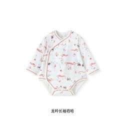 英氏 婴儿满月服红色连体衣新生儿春秋款宝宝哈衣秋季