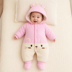 小靓仔 初生新生儿连体衣春秋冬装加厚婴儿包脚女宝宝抱衣服外出秋装套装