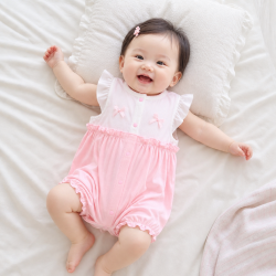 小靓仔 婴儿连体衣夏装0-3月女宝宝纯棉爬服薄款新生儿6个月可爱短袖衣
