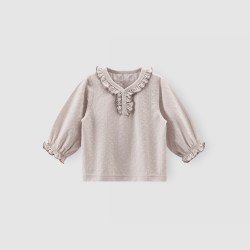 乖奇熊 女宝宝长袖上衣服春秋季婴幼儿花边领T恤女童甜美弹力秋装