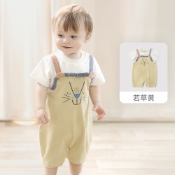 巴厘小猪 婴儿外出服夏季背带假两件套短袖薄款连体哈衣超萌可爱男宝宝夏装