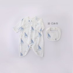巴厘小猪 新生婴儿衣服夏季长袖薄款空调服睡衣绑带和尚服蝴蝶衣宝宝连体衣