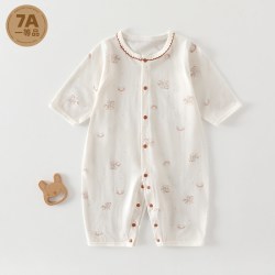萌童之旅 7A纯棉婴儿空调服连体衣夏季薄款七分袖爬爬服幼儿睡衣小宝宝哈衣