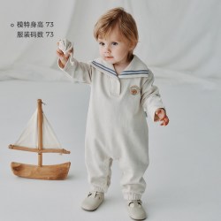 OAK FAMILY 全棉宝宝长袖连体衣春秋海军领宽松爬服新生婴幼儿哈衣