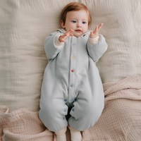 88VIP：OAK FAMILY 冬季婴儿夹棉连体衣条纹海军领面包服外出服宝宝爬服