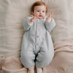 OAK FAMILY 冬季婴儿夹棉连体衣条纹海军领面包服外出服宝宝爬服