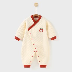萌童之旅 婴儿连体衣秋冬季夹棉斜襟爬服新生儿衣服宝宝保暖哈衣秋装超萌