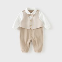 戴维贝拉 新生婴儿衣服秋装周岁男宝礼服绅士百日宴纯棉连体衣A类