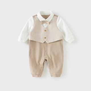 戴维贝拉 新生婴儿衣服秋装周岁男宝礼服绅士百日宴纯棉连体衣A类