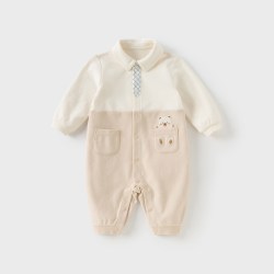 戴维贝拉 新生儿爬服男宝宝新款连体衣婴幼儿绅士风包屁衣秋装