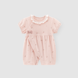 乖奇熊 女宝宝纯棉连体衣夏季薄款婴幼儿短袖透气哈衣爬服可爱公主