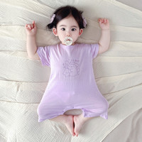 OUR-FIVE 夏季新生婴儿短袖连体衣纯棉薄款透气哈衣男女宝宝睡衣空调家居服
