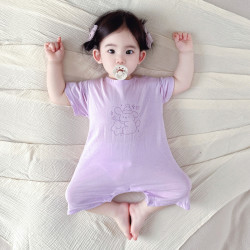 OUR-FIVE 夏季新生婴儿短袖连体衣纯棉薄款透气哈衣男女宝宝睡衣空调家居服
