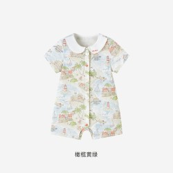英氏 婴儿纱布哈衣夏季透气薄款新生儿衣服宝宝短袖连体衣