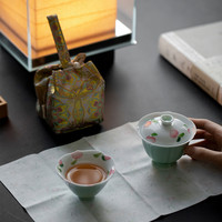 松风物鸣 旅行茶具收纳袋便携装 远山绿 桃子乐一人饮套装
