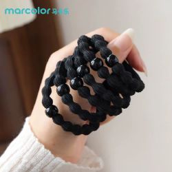 马卡乐 简约高弹力耐用豌豆发圈黑色头绳女童加粗扎头发马尾橡皮筋