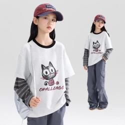 ZOSEE 女童卫衣春秋新款儿童假两件中大童洋气女孩透气运动秋装上衣童装