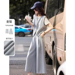 苏醒的乐园 夏季时尚通勤马甲阔腿九分裤套装