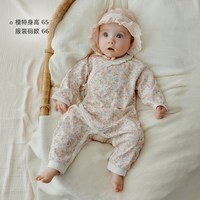 OAK FAMILY 新生儿连体衣婴儿衣服纯棉长袖荷叶领爬服
