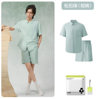 YOUKESHU 情侣睡衣女春夏季凉感防螨短袖情侣家居服套装 短袖短裤-松石绿