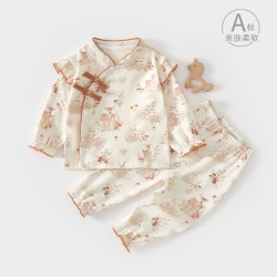 小聪熊 婴儿衣服春秋纯棉分体套装女宝宝中国风秋装两件套外穿可爱超萌80