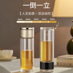 宝威玛 英国茶水分离玻璃杯男女士泡茶杯双层玻璃水杯子车载便携高档送礼 【高雅黑380ml