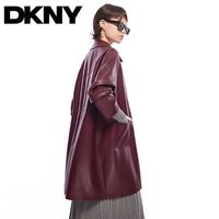 DKNY 经典百搭小翻领哑光皮革宽松大口袋皮衣时尚外套春女式外套