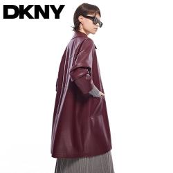 DKNY 经典百搭小翻领哑光皮革宽松大口袋皮衣时尚外套春女式外套