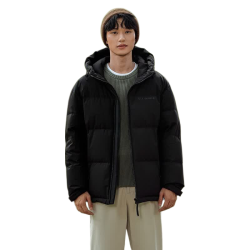 坦博尔 短款羽绒服男宽松连帽防风廓形厚款休闲外套 黑色 M (170)