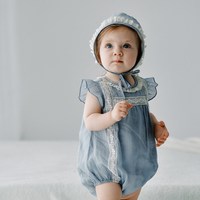 88VIP：OAK FAMILY 夏季宝宝衣服苎麻清凉透气爬服婴儿短袖包屁衣连体衣