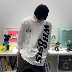 WHOOSIS 幻影logo长袖t恤秋冬重磅纯棉校园情侣休闲男