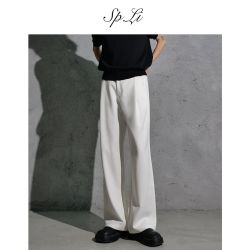 SP.LI SPLi竹节白纱春夏宽松直筒休闲西装裤白色垂坠感西裤男