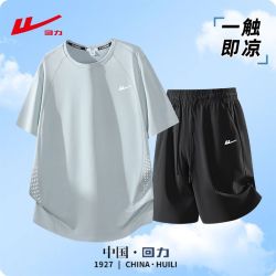 回力 男士夏季短袖五分短裤运动套装宽松休闲透气弹力速干薄款T桖