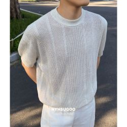 南乙 NYHSUGOO夏季14针镂空设计POLO衫男32支全棉编织针织短袖3802