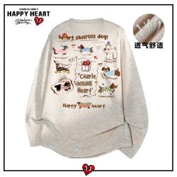 CHARLES JANG'S HAPPY HEART 美式小狗印花长袖T恤男女夏季轻薄款透气休闲情侣罩衫