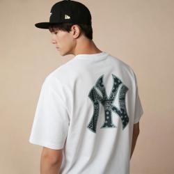 NEW ERA 2024春MLB腰果花运动短袖T恤男女NY印花潮