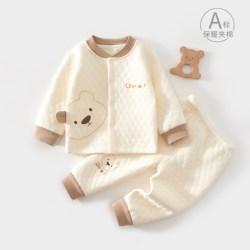 小聪熊 婴儿衣服秋季夹棉分体套装春秋婴幼儿保暖宝宝秋装男宝小月龄纯棉