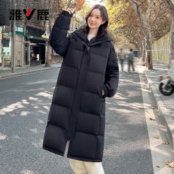 雅鹿 纯色长款加厚防寒 黑色 S码 女士羽绒服