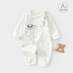 小聪熊 婴儿衣服夏季薄款连体衣宝宝夏天长袖透气空调服睡衣夏装80码a类6