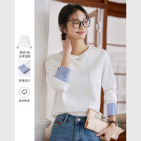 梵希蔓 云朵白复古拼接设计简约T恤女2026春新款宽松内搭圆领上衣 A0197 云朵白 S