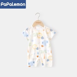 PAPA LEMON 婴儿短袖哈衣夏季纯棉薄款新生宝宝连体衣可爱爬服夏装