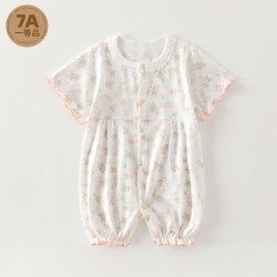 萌童之旅 7A冰氧棉女宝宝短袖哈衣夏季婴儿连体衣薄款甜美公主风包屁爬服