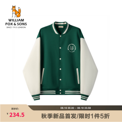 William fox&sons 威廉福克斯男装小狐狸印花元素休闲宽松拼色加厚棒球领夹克外套潮