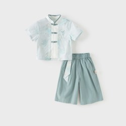 戴维贝拉 儿童九分裤套装2026夏装男童中式国风汉服短袖小少爷衣服