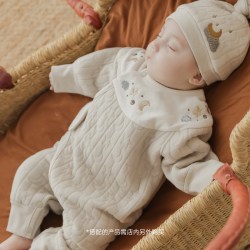 乖奇熊 新生儿宝宝夹丝棉连体衣秋冬季保暖睡衣婴儿绑带哈衣和尚服
