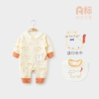 wismorni 婴儿衣服秋装a类纯棉宝宝连体衣秋冬款哈衣爬服长袖睡衣