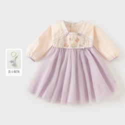 戴维贝拉 女童连衣裙秋装儿童国风汉服襦裙宝宝洋气网纱裙童装裙子
